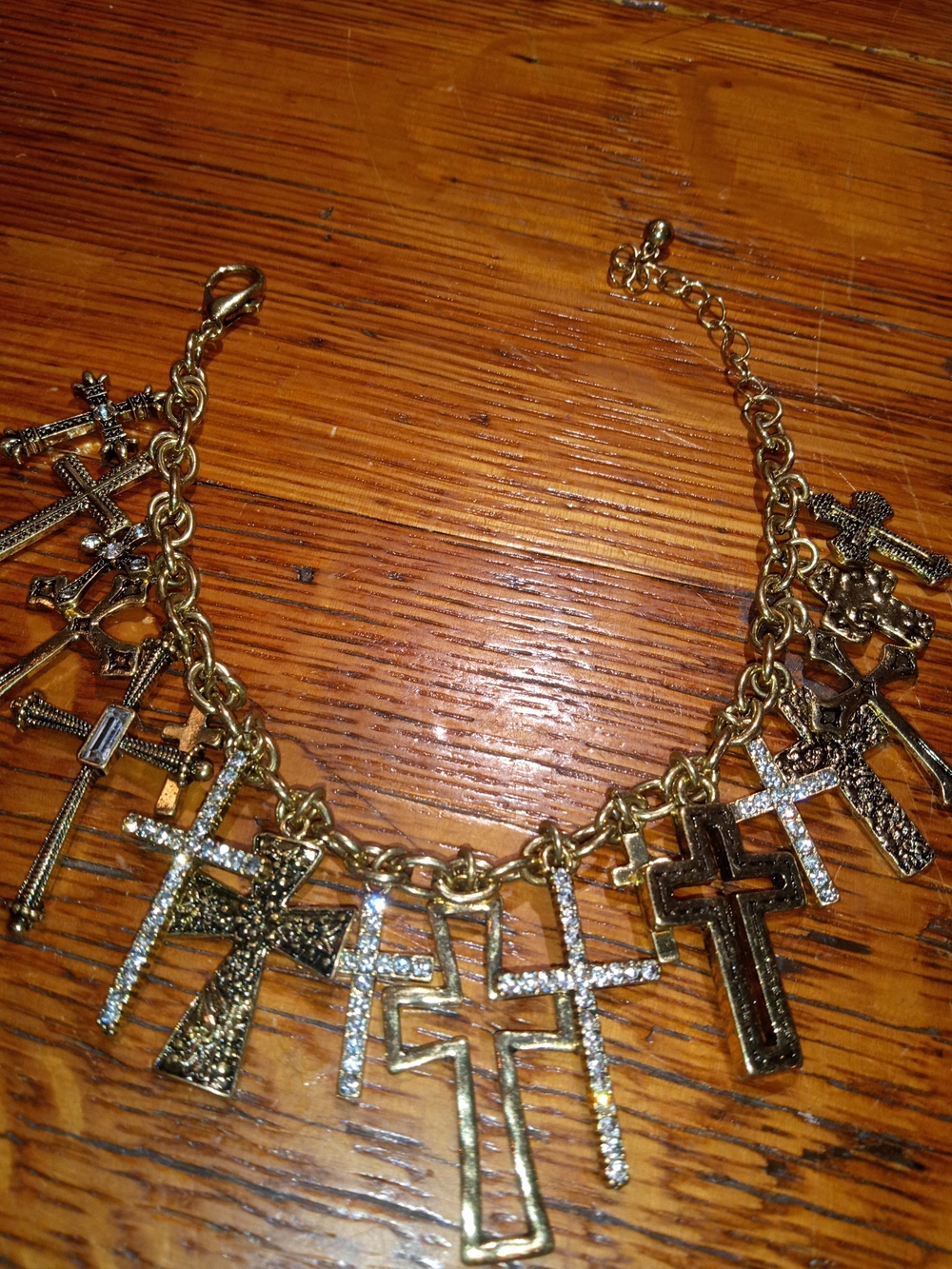 Gold Cross Charm Statement Necklace - Women Jewelry